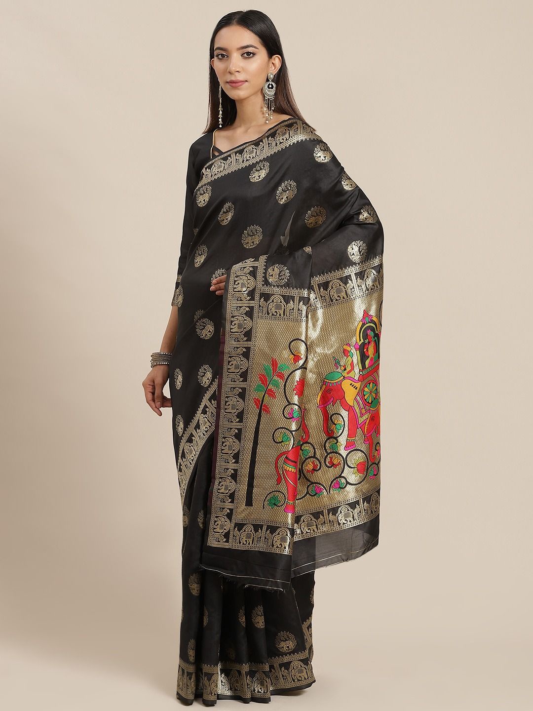 

KALINI Woven Design Zari Banarasi Saree, Black