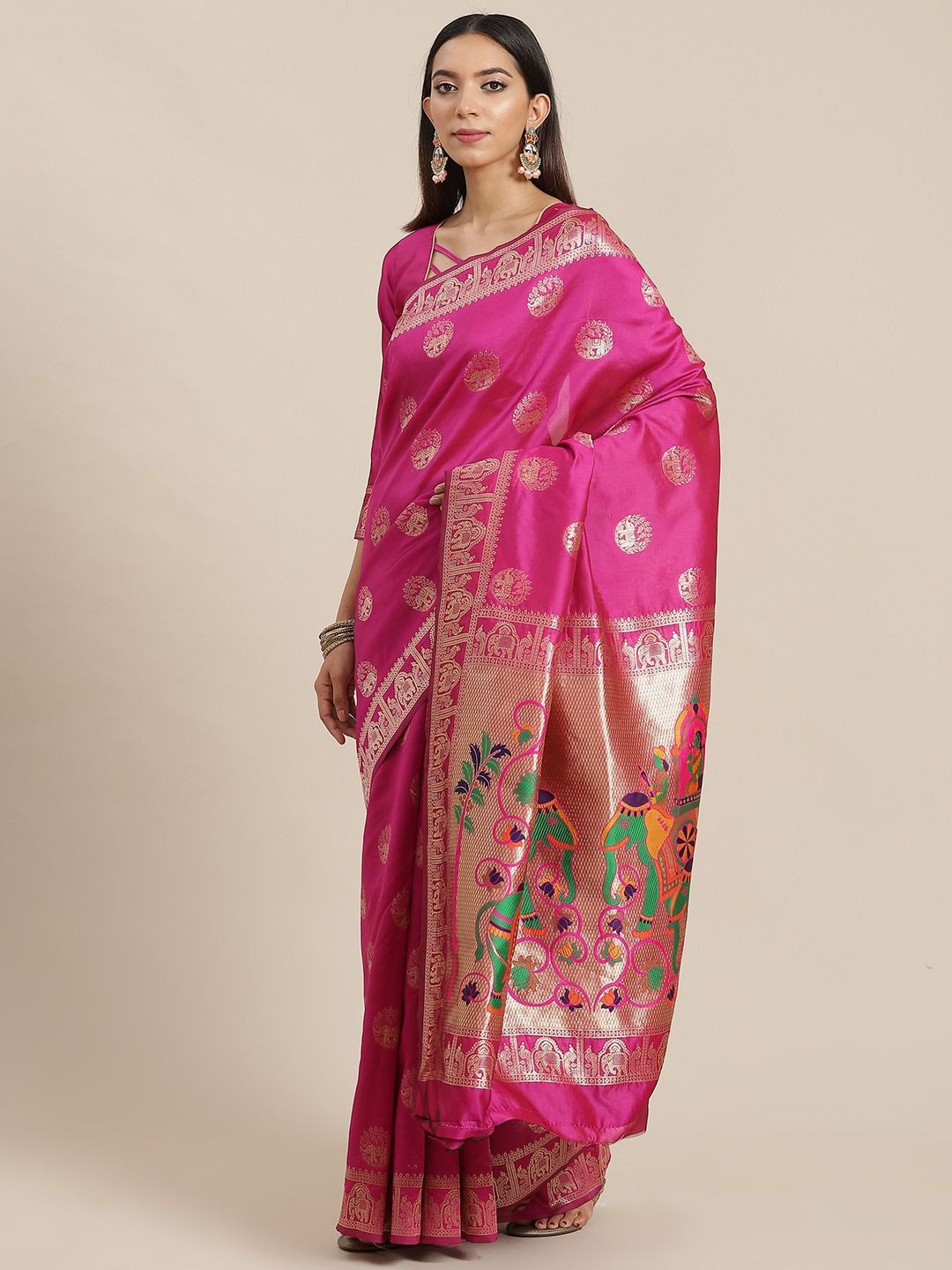 

KALINI Woven Design Zari Banarasi Saree, Pink
