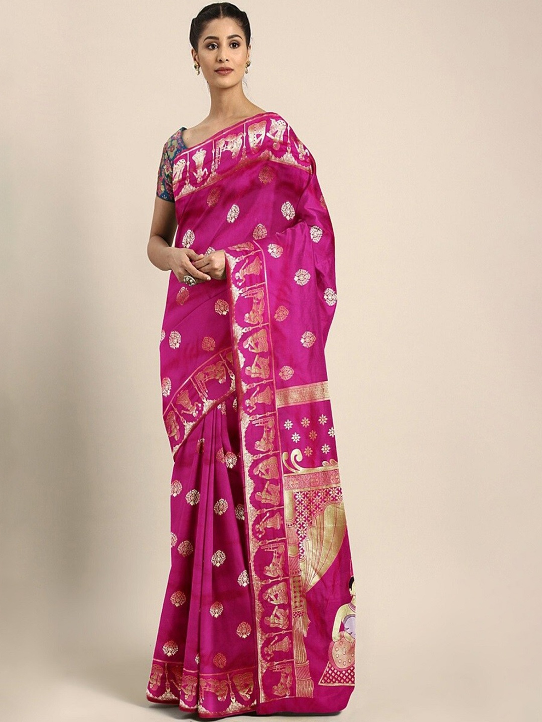 

KALINI Woven Design Zari Banarasi Saree, Pink