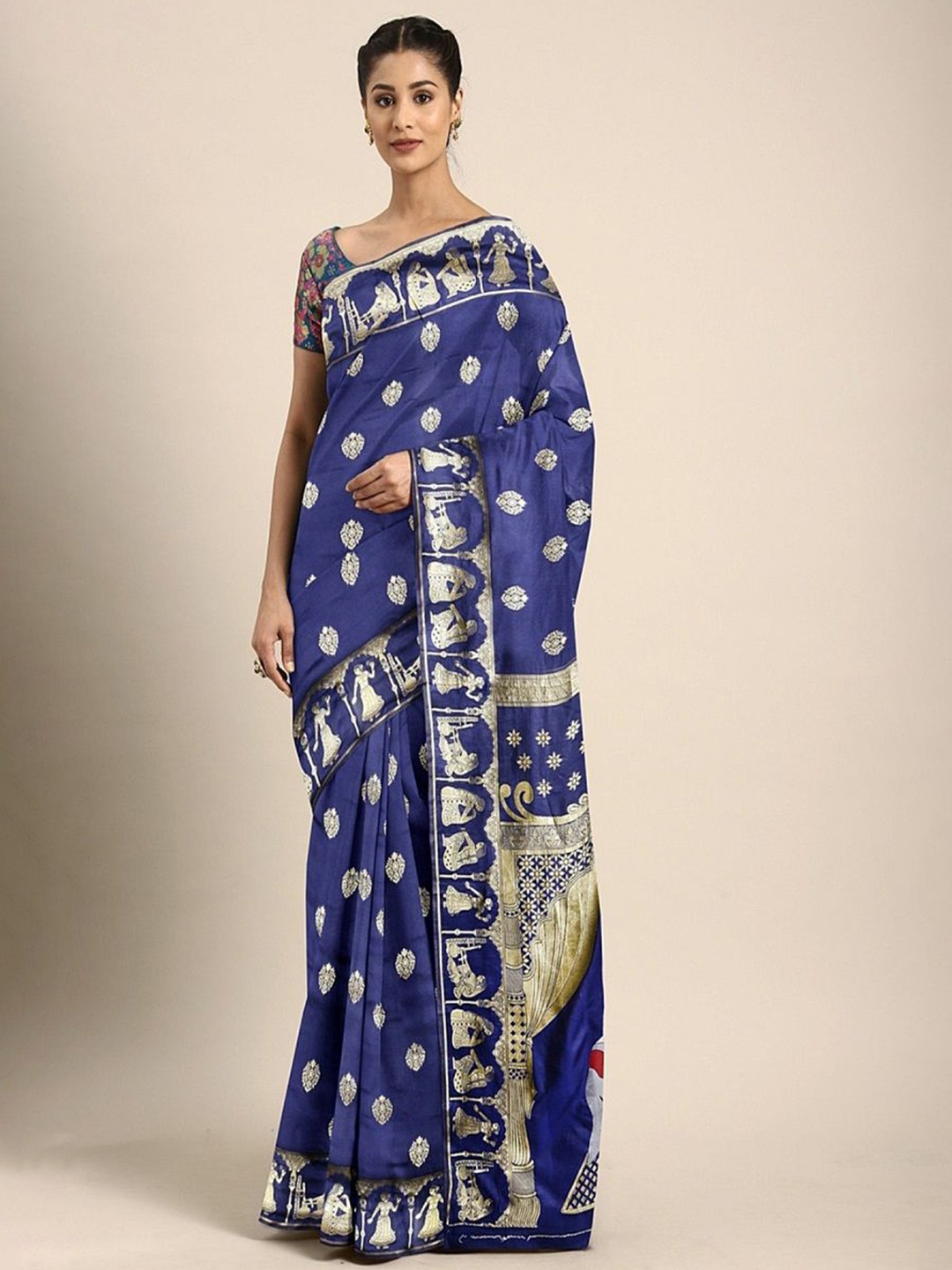 

KALINI Woven Design Zari Banarasi Saree, Navy blue