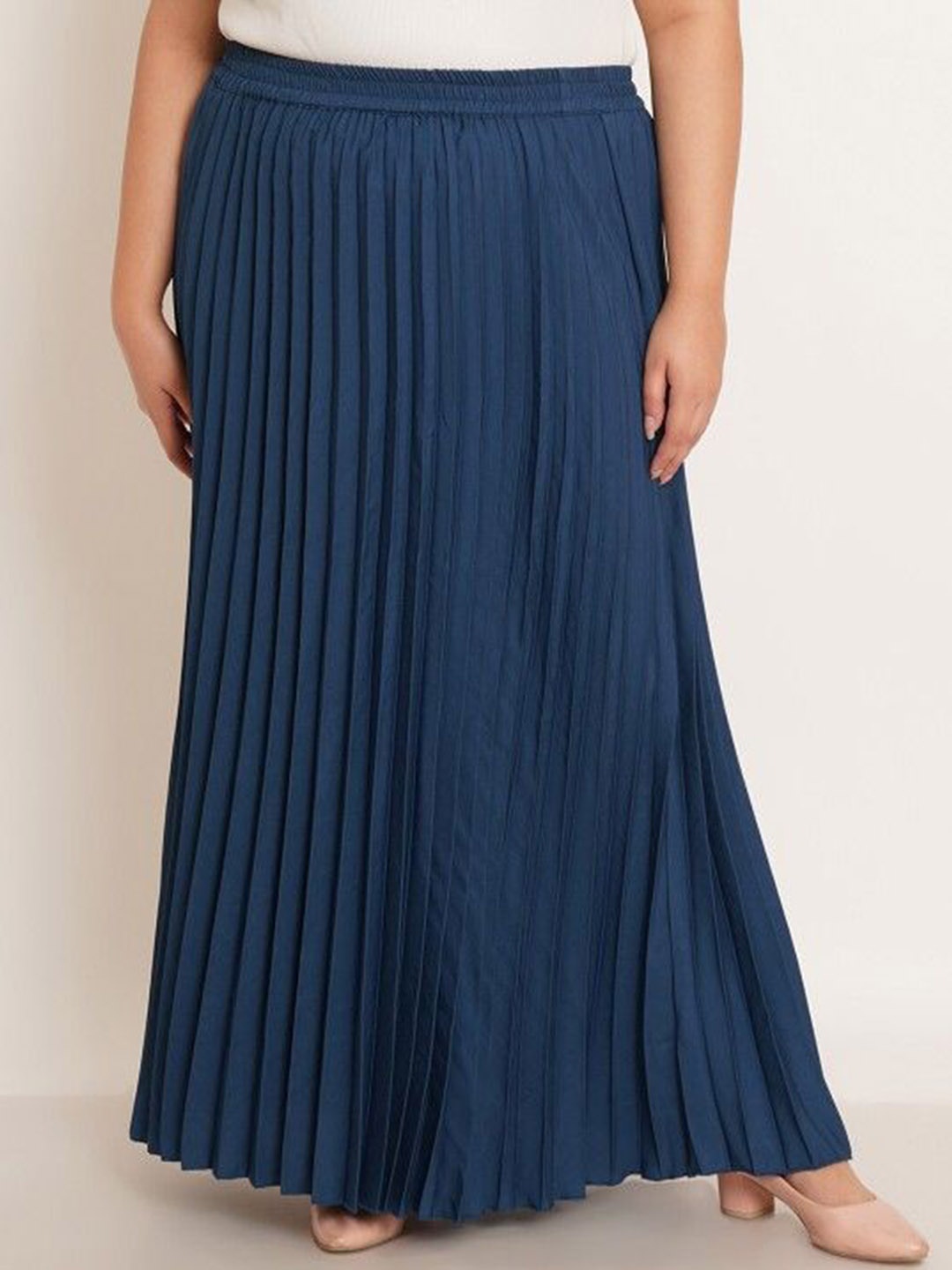 

U&F Women Accordion Pleats Flared Maxi Skirt, Navy blue