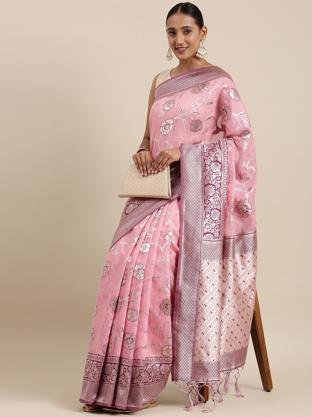 

Ishin Ethnic Motifs Zari Banarasi Saree, Pink