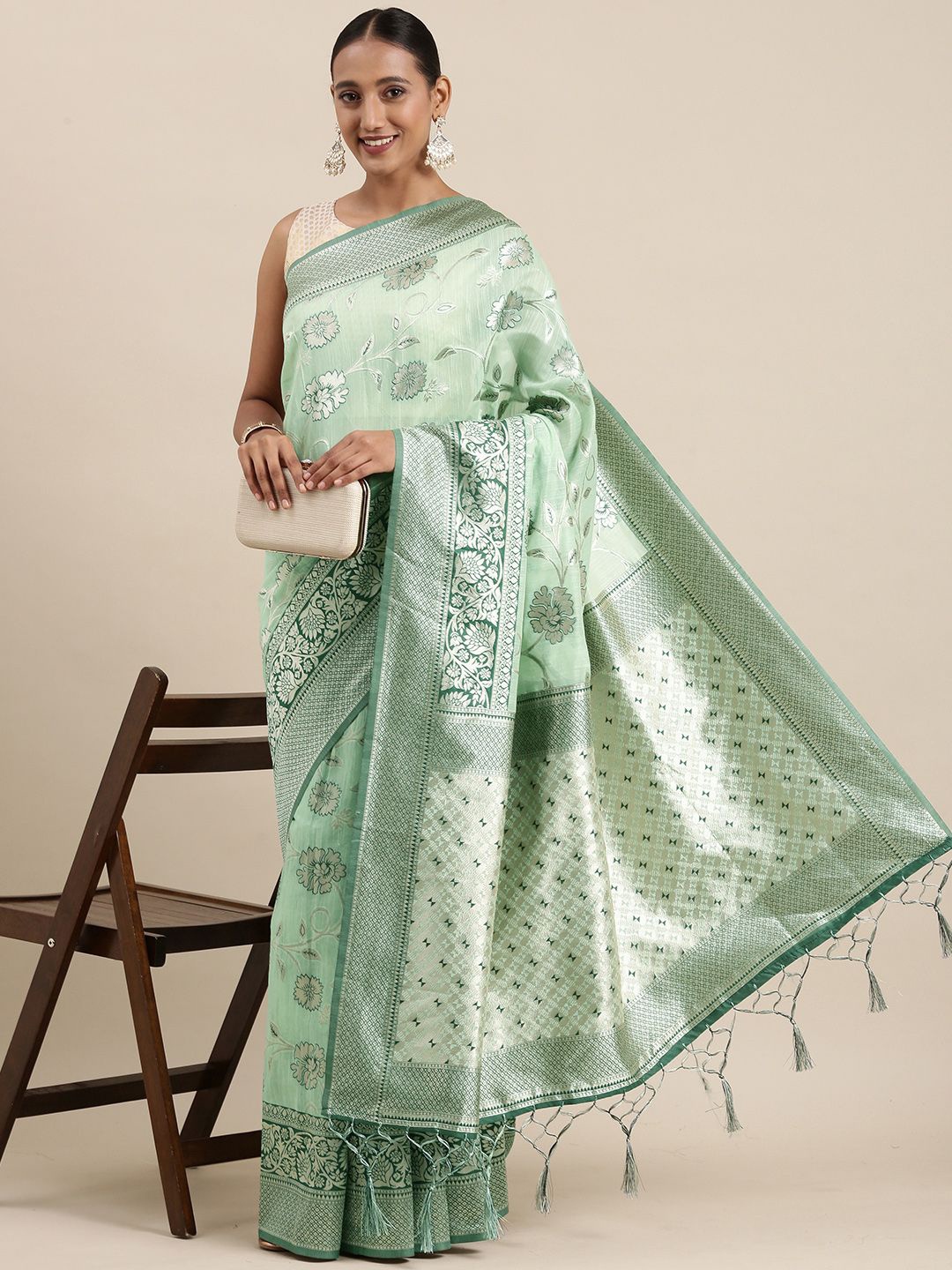 

Ishin Woven Design Zari Banarasi Saree, Green