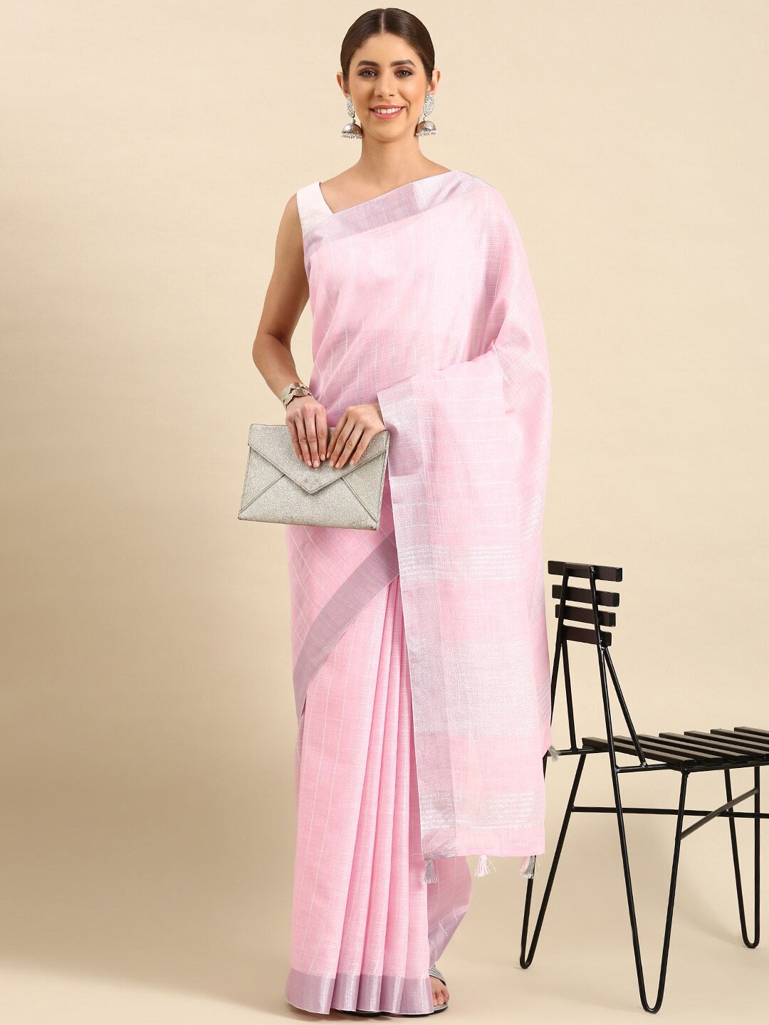 

Ishin Striped Zari Saree, Pink