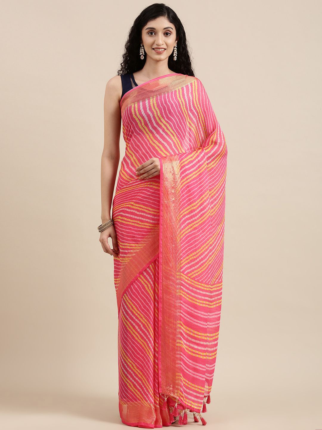 

Ishin Leheriya Saree, Pink