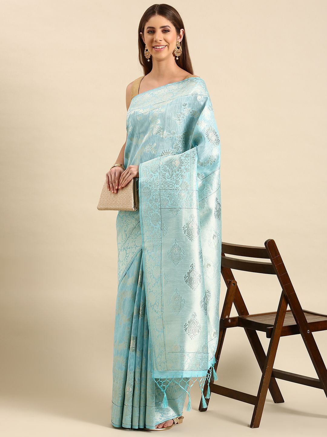 

Ishin Ethnic Motifs Beads and Stones Banarasi Saree, Blue