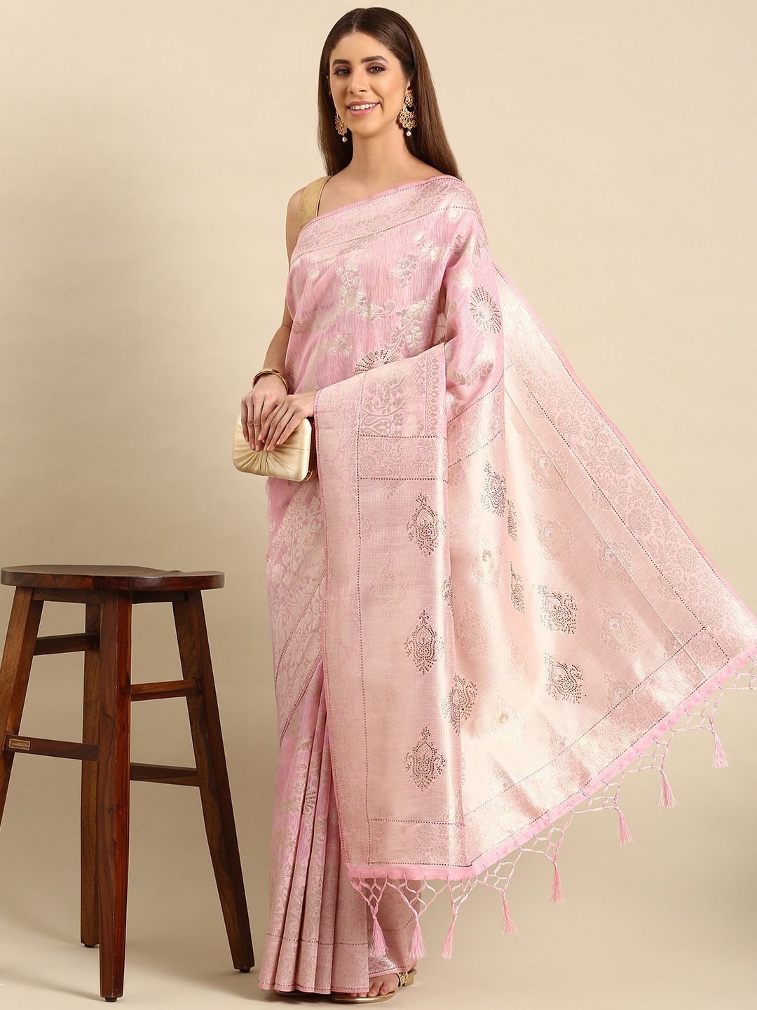 

Ishin Woven Design Zari Banarasi Saree, Pink