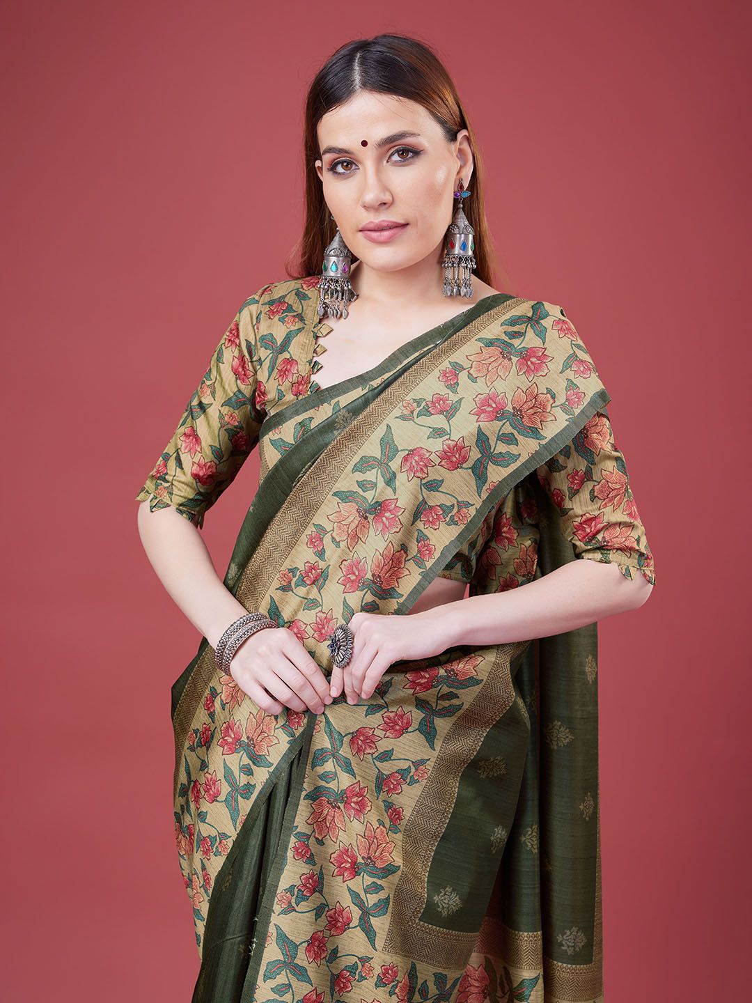 

Ishin Floral Sambalpuri Saree, Green