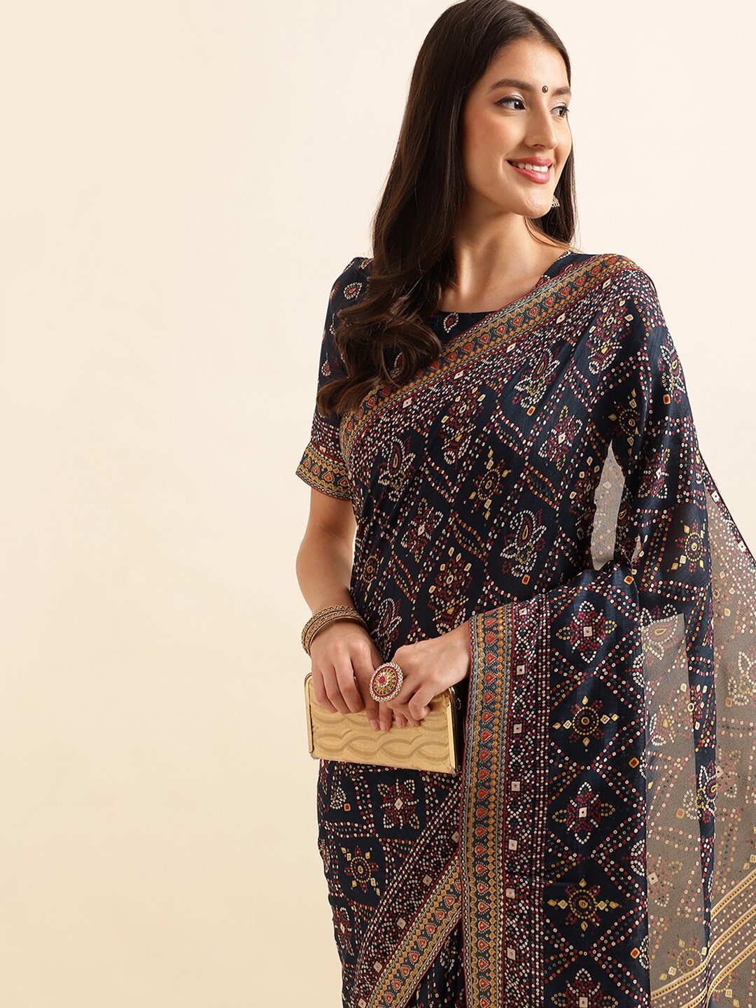 

Ishin Bandhani Saree, Navy blue