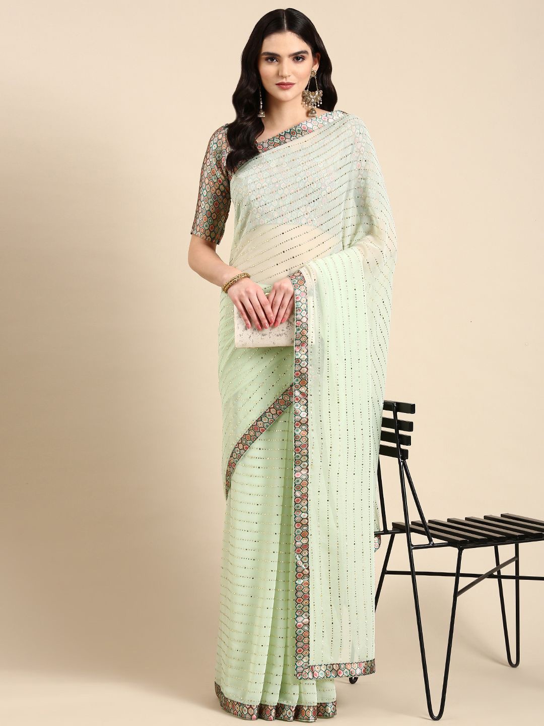 

Ishin Embellished Beads and Stones Saree, Sea green