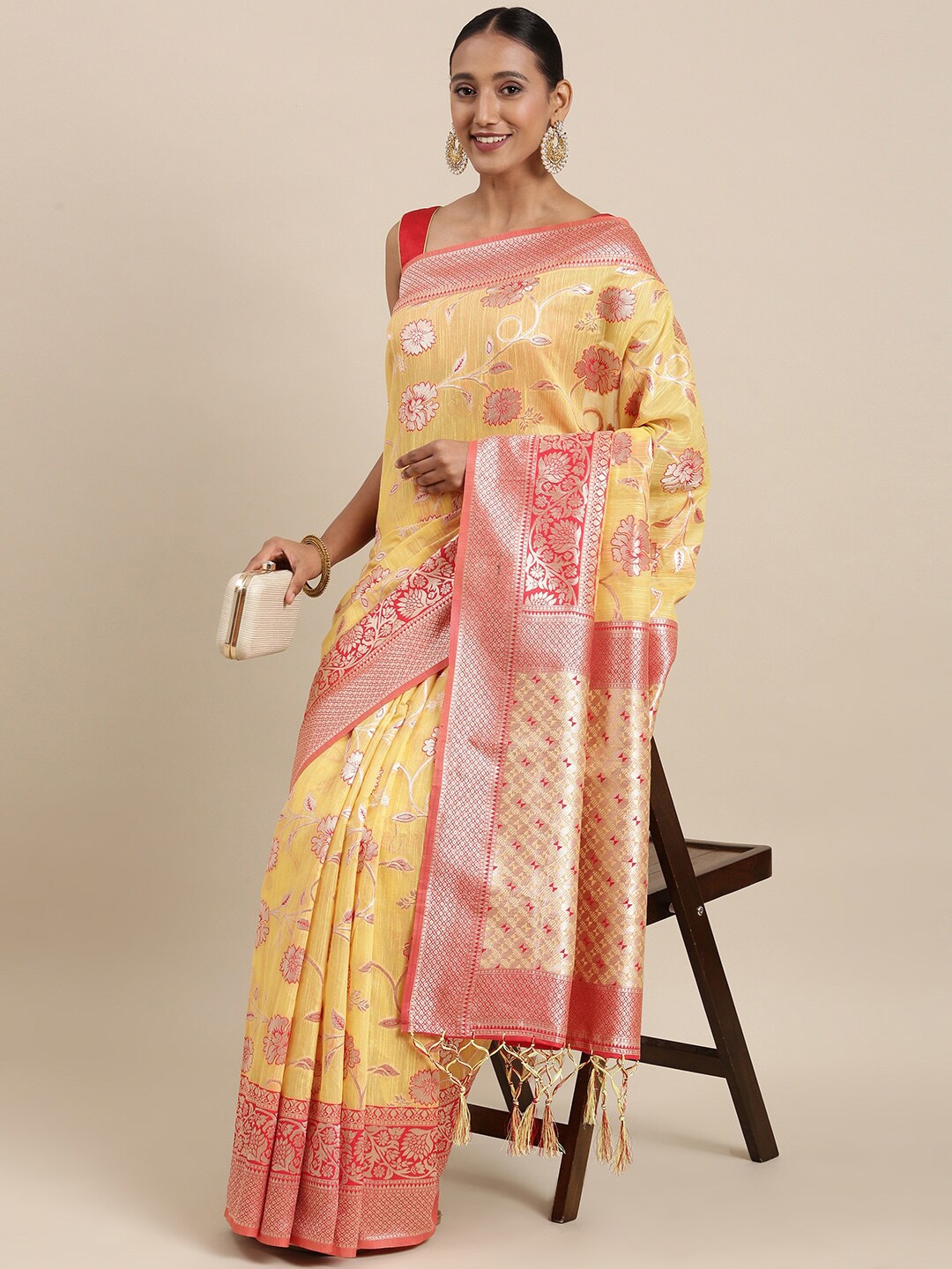 

Ishin Woven Design Zari Banarasi Saree, Yellow