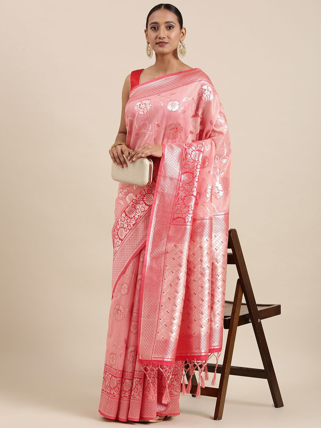 

Ishin Ethnic Motifs Zari Banarasi Saree, Pink