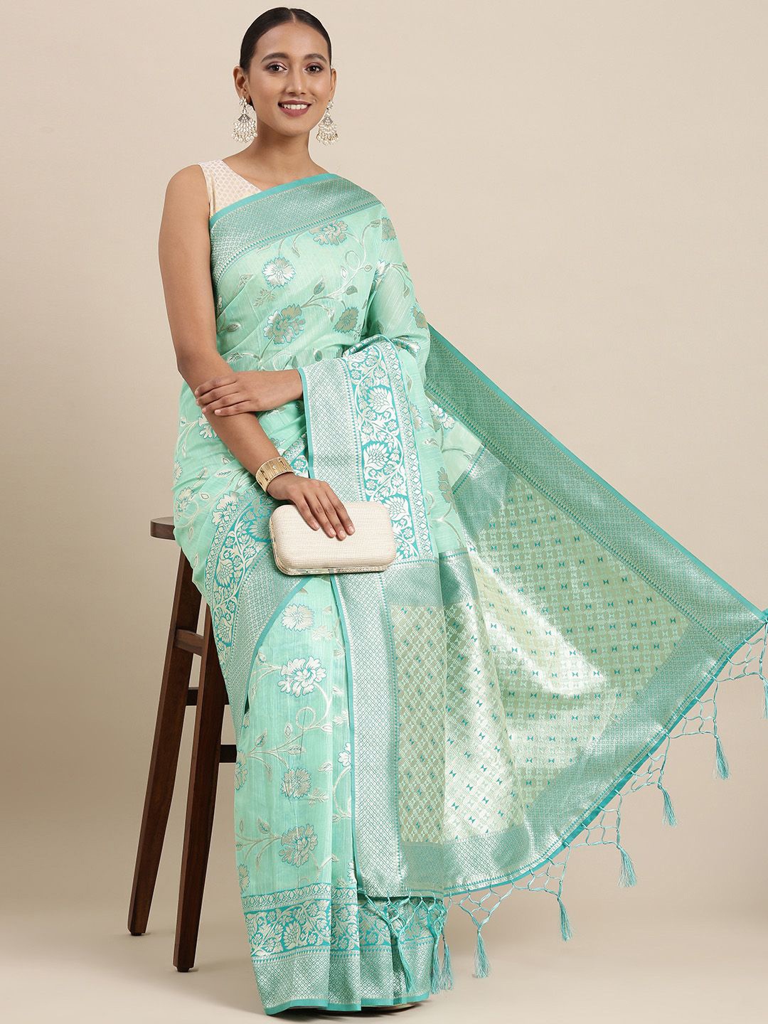 

Ishin Woven Design Zari Banarasi Saree, Green