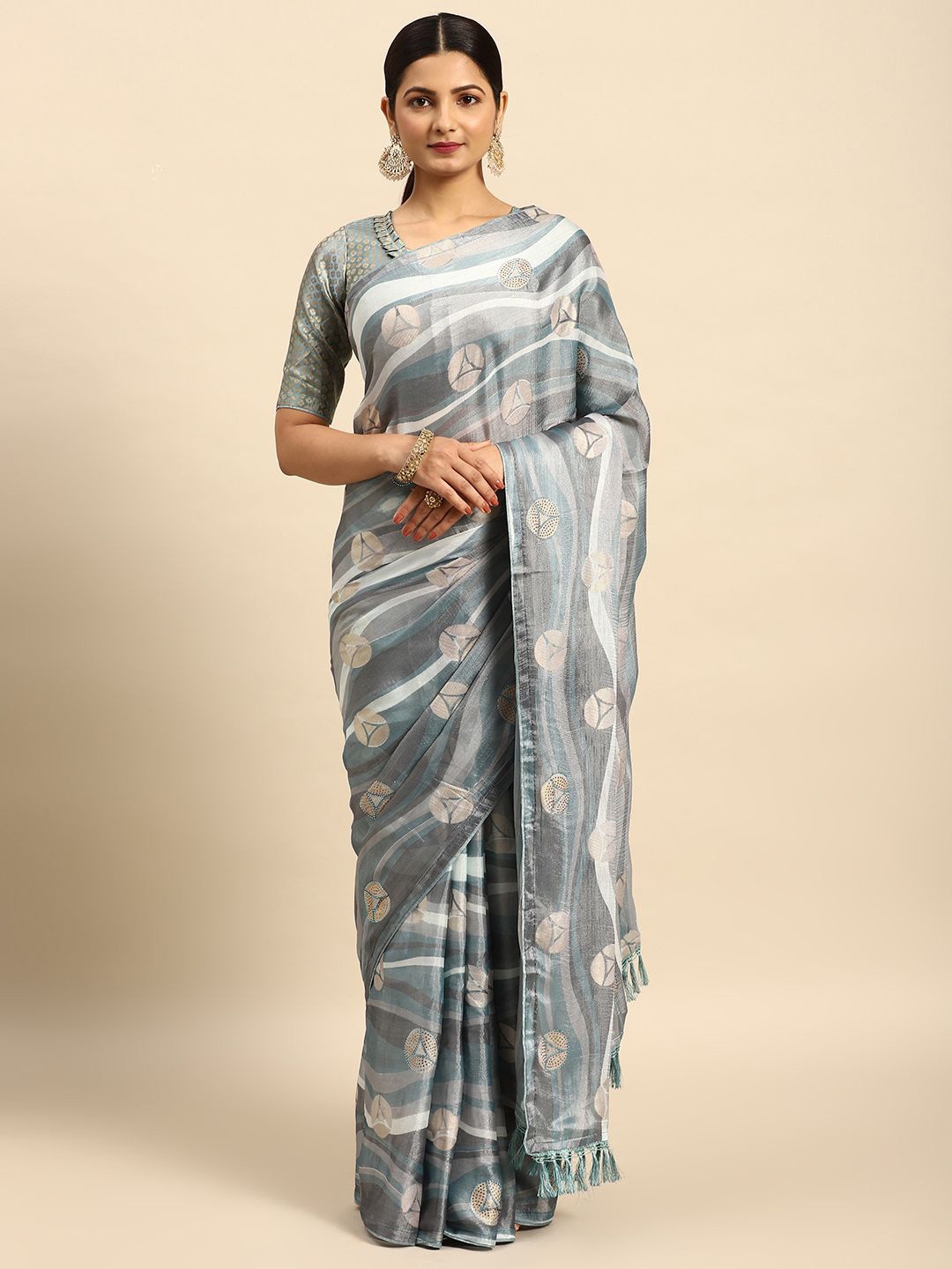 

Ishin Geometric embellished Zari Saree, Blue