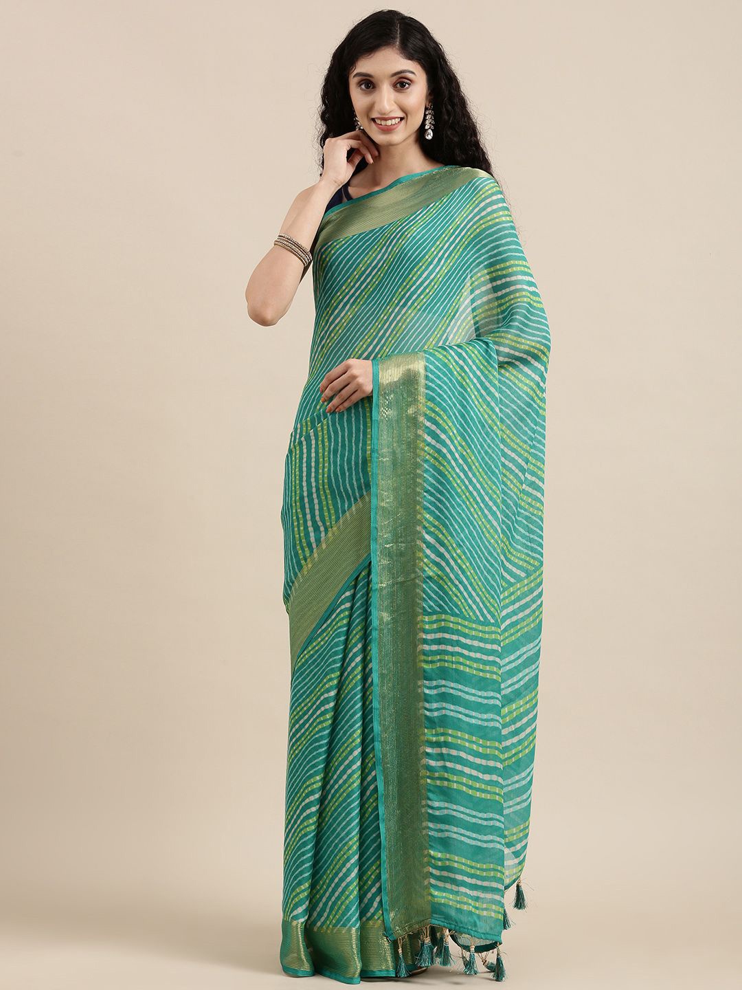 

Ishin Striped Zari Saree, Blue