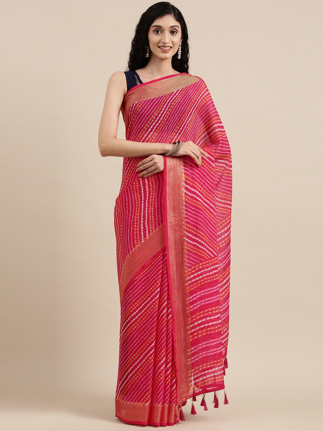 

Ishin Striped Saree, Pink