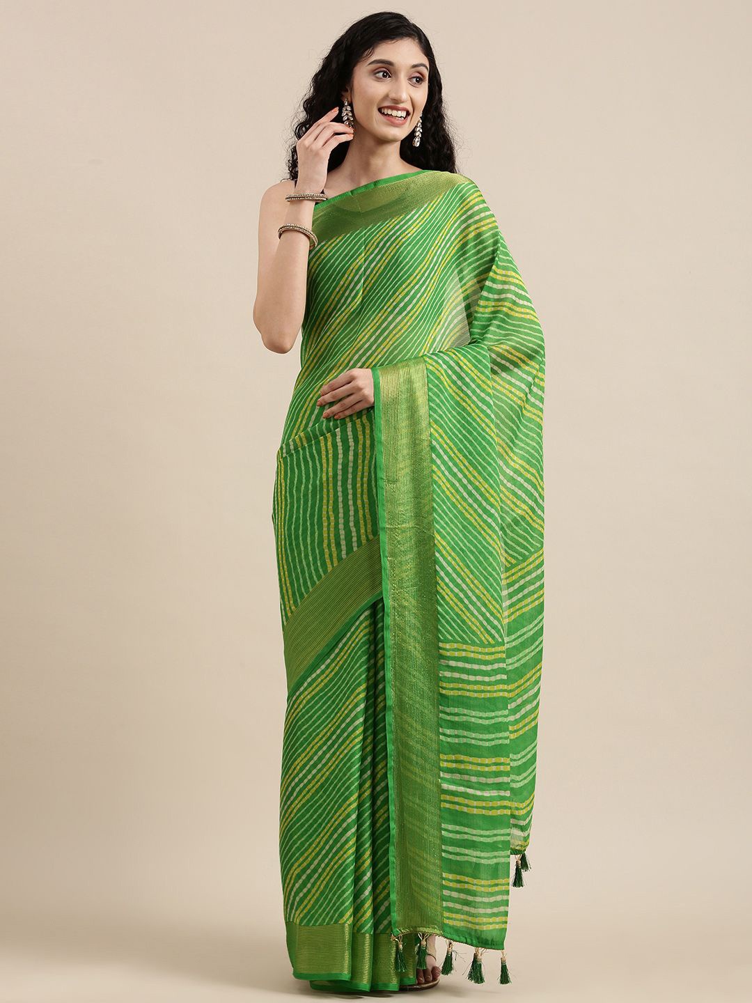 

Ishin Striped Zari Saree, Green