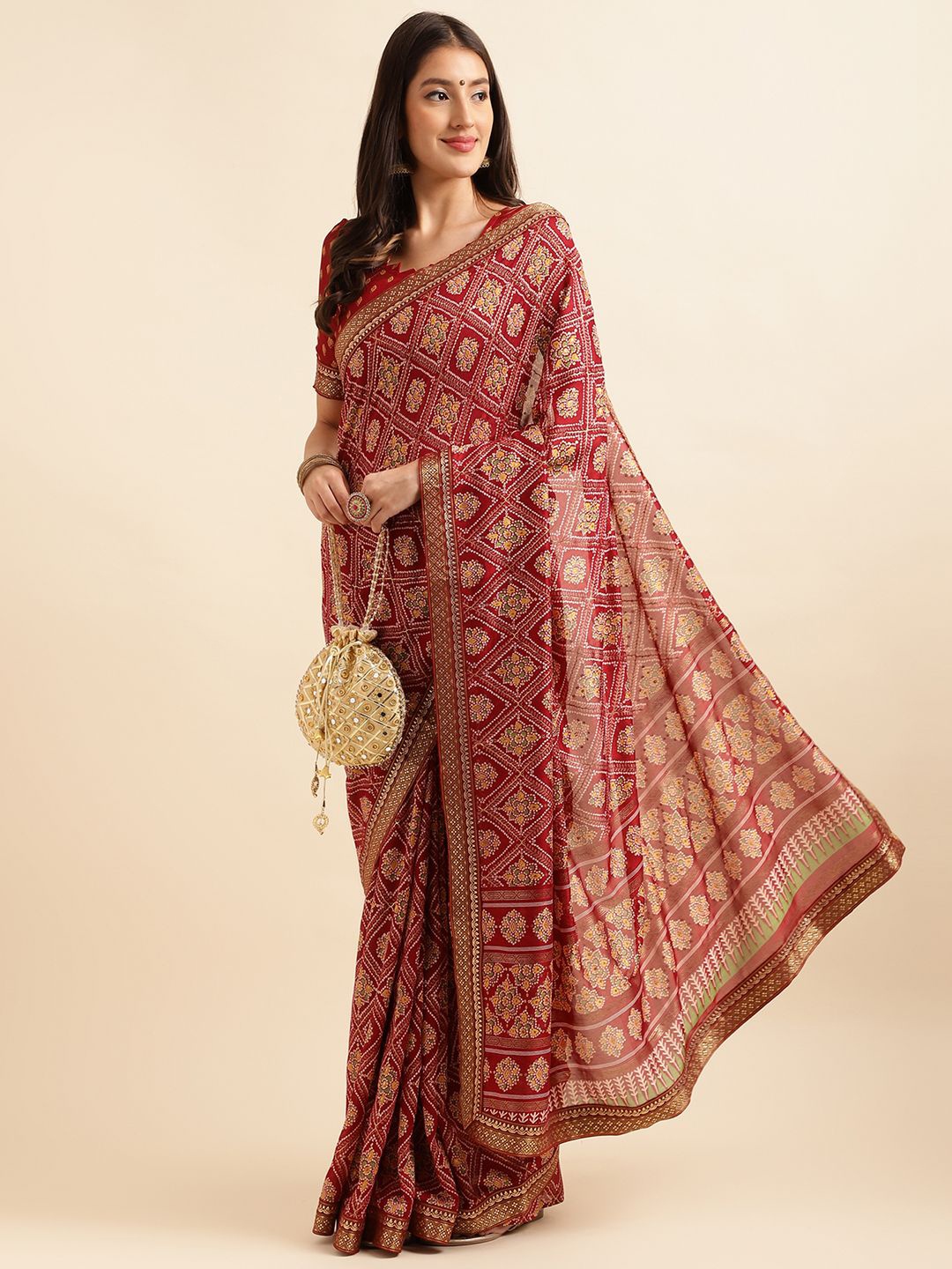 

Ishin Ethnic Motifs Saree, Maroon