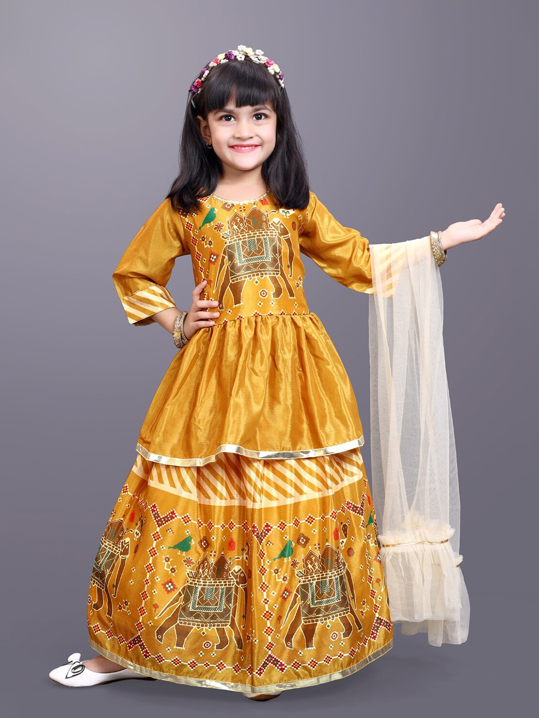 

BAESD Girls Printed Ready to Wear Lehenga & Blouse With Dupatta, Yellow