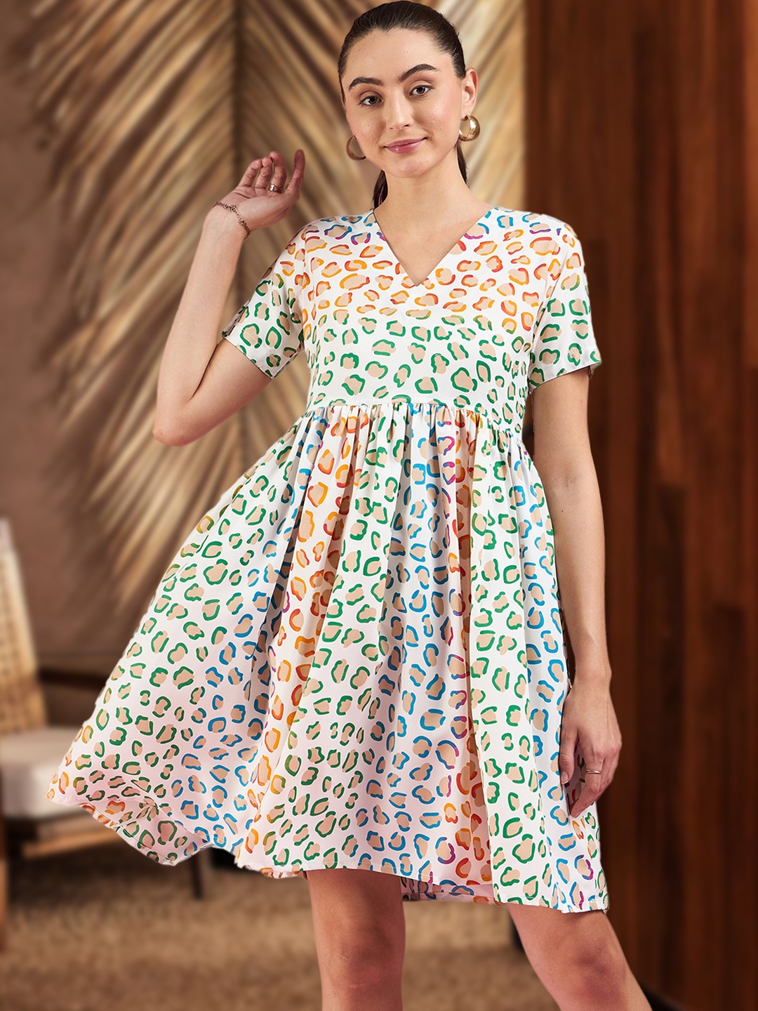 

DressBerry White Floral Printed Crepe Fit & Flare Midi Dress