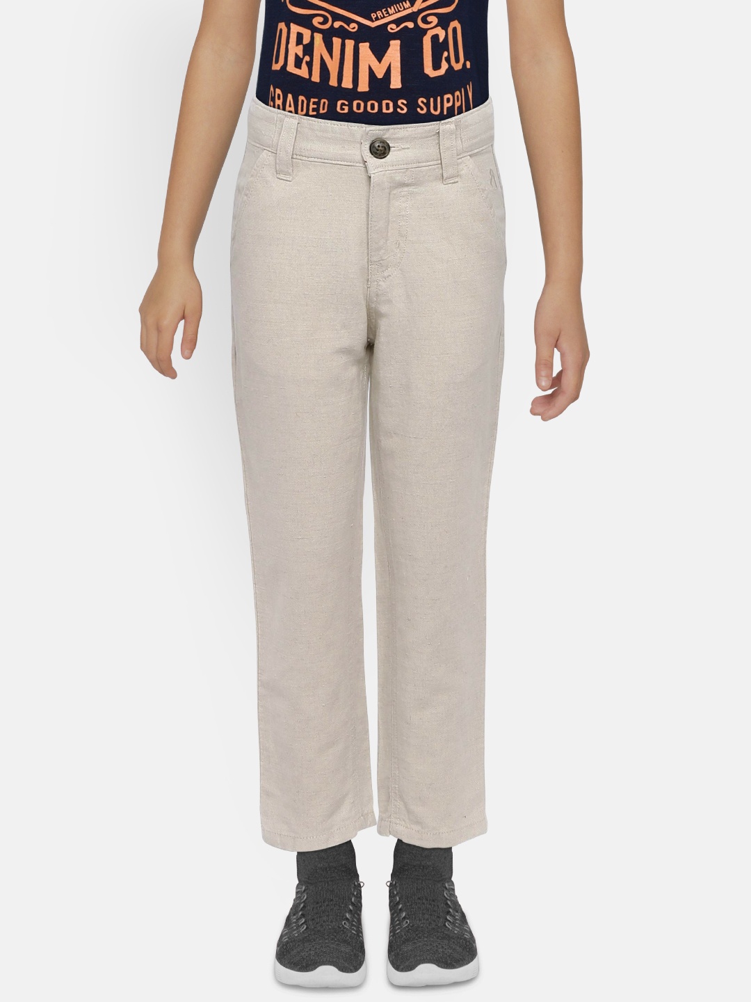 

Gini and Jony Boys Beige Solid Regular Trousers