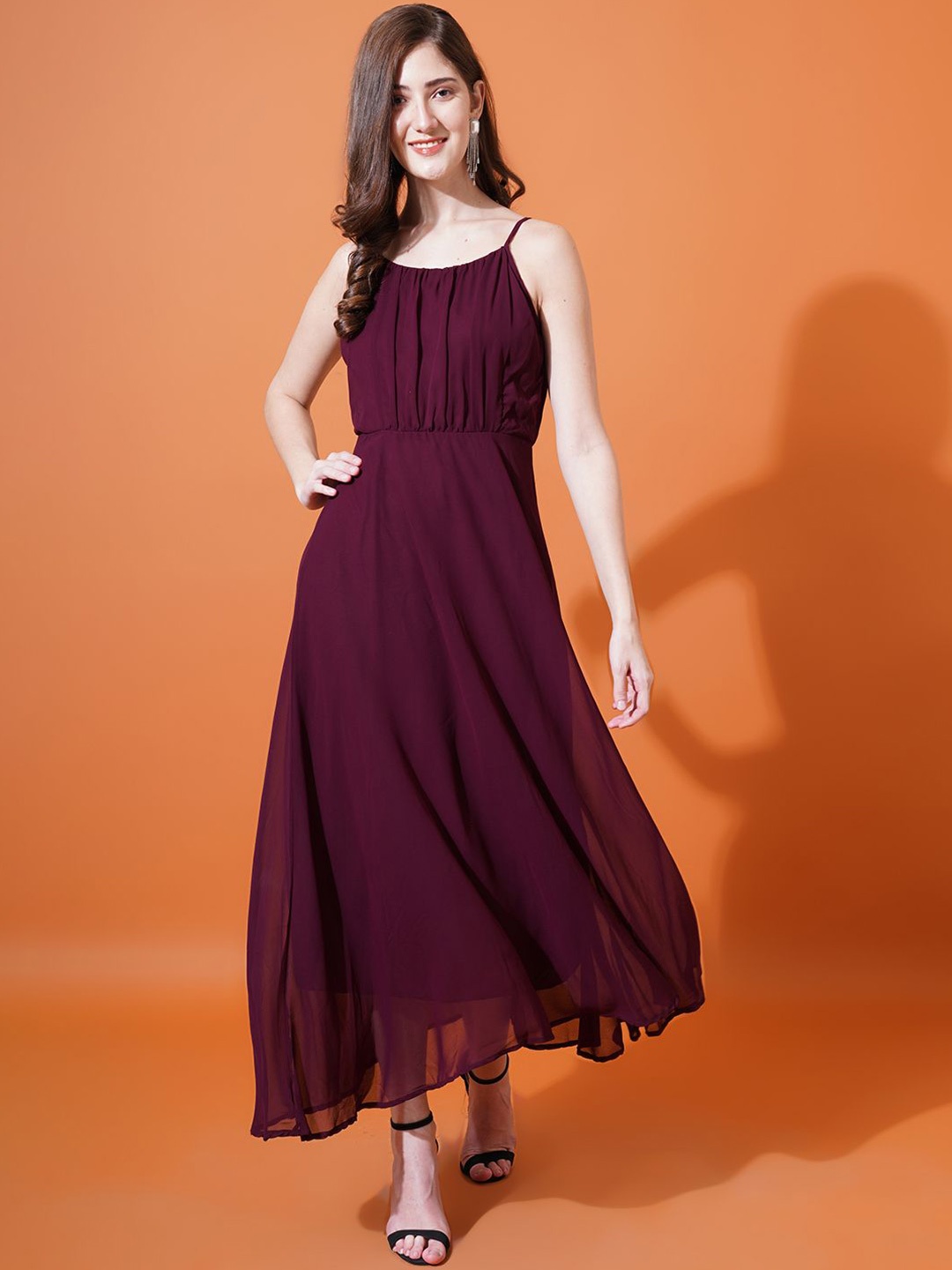 

U&F Shoulder Straps Ruffled Maxi Dress, Purple