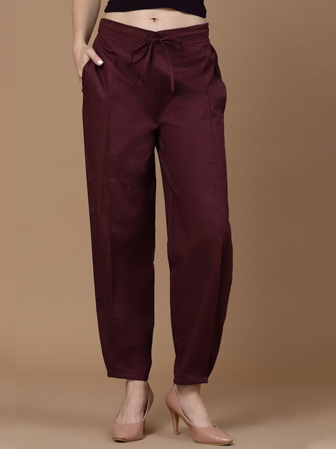 

MBeautiful Women Mid Rise Organic Cotton Trousers, Burgundy