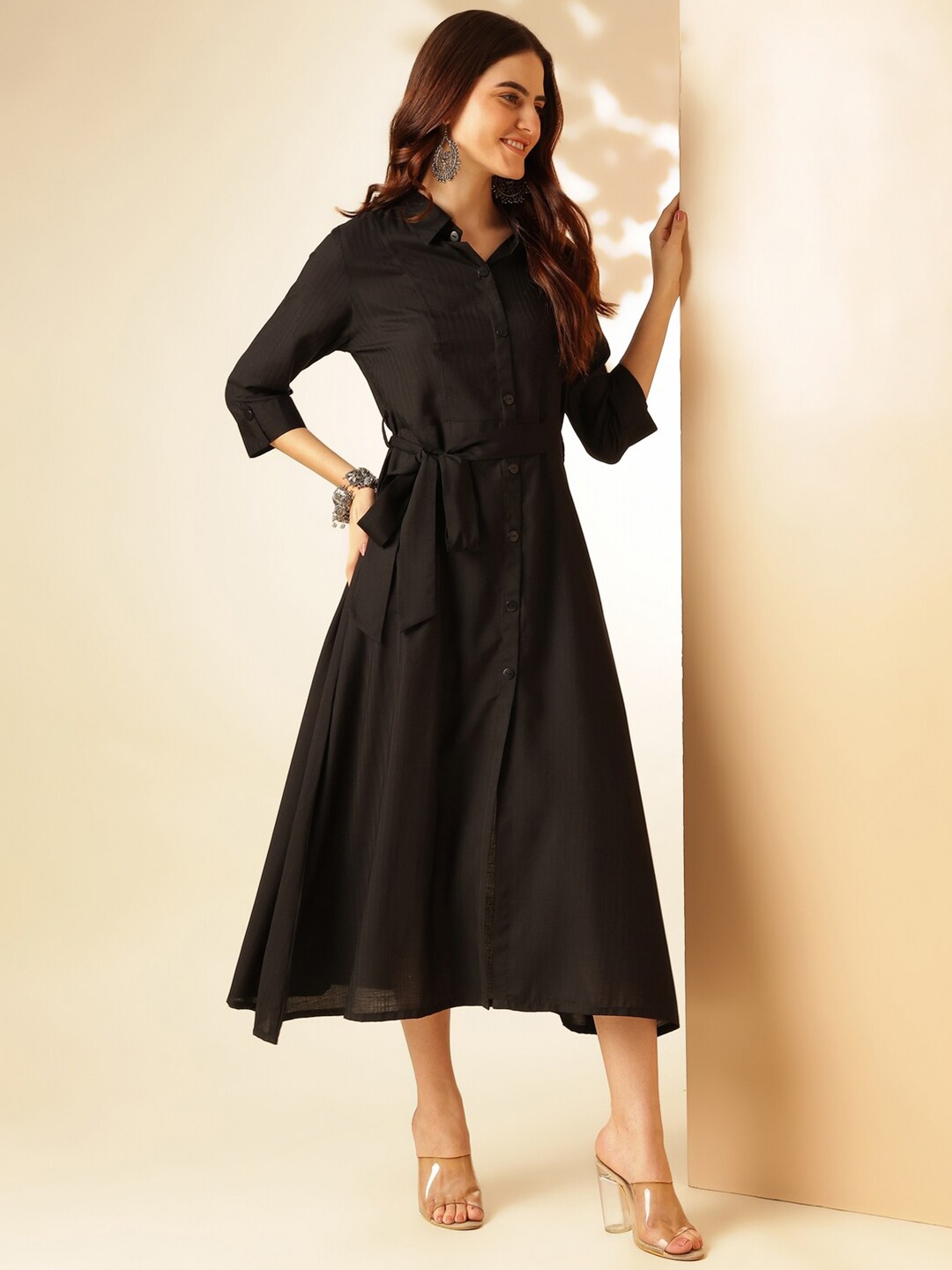 

Anouk Black Shirt Fit and Flare Dress