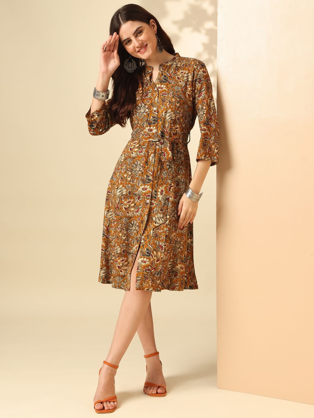 

Anouk Mustard Floral Print Fit & Flare Dress
