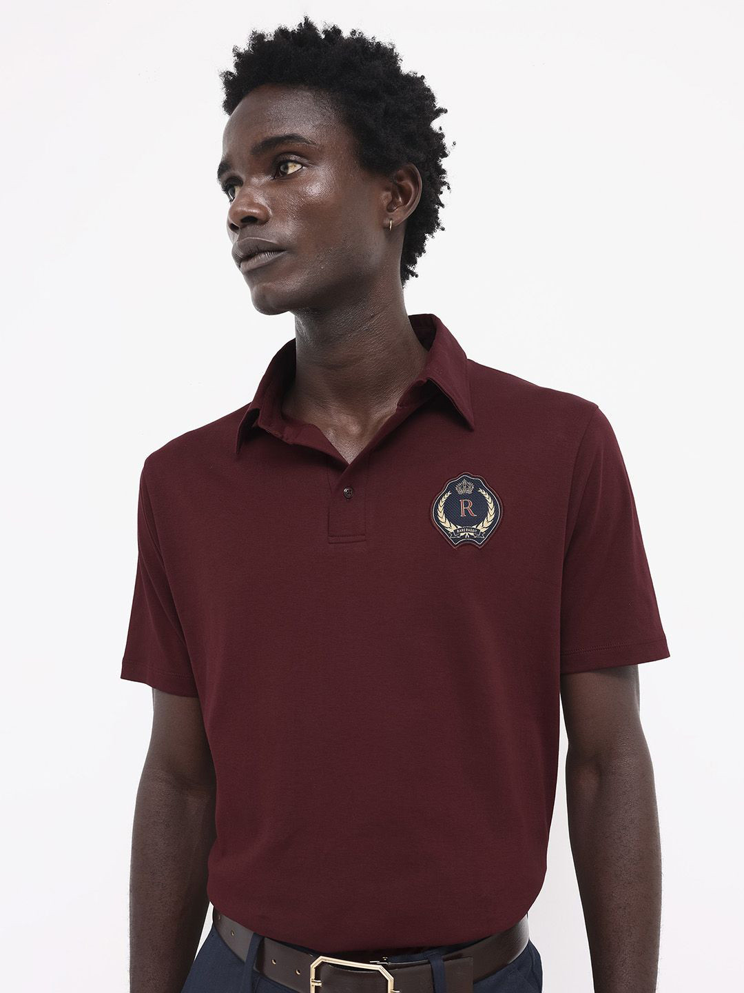 

RARE RABBIT Men Ritz Embroidered Solid Polo Collar T-Shirt, Brown
