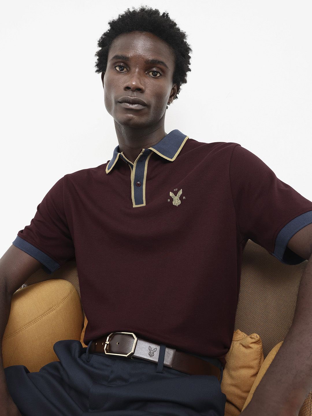 

RARE RABBIT Men Lark Regular Fit Polo Collar T-Shirt, Maroon