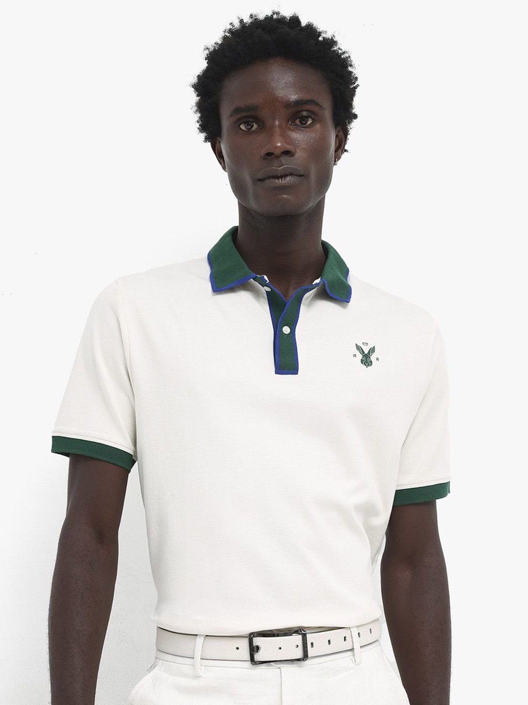 

RARE RABBIT Men Lark Regular Fit Polo Collar T-Shirt, Off white