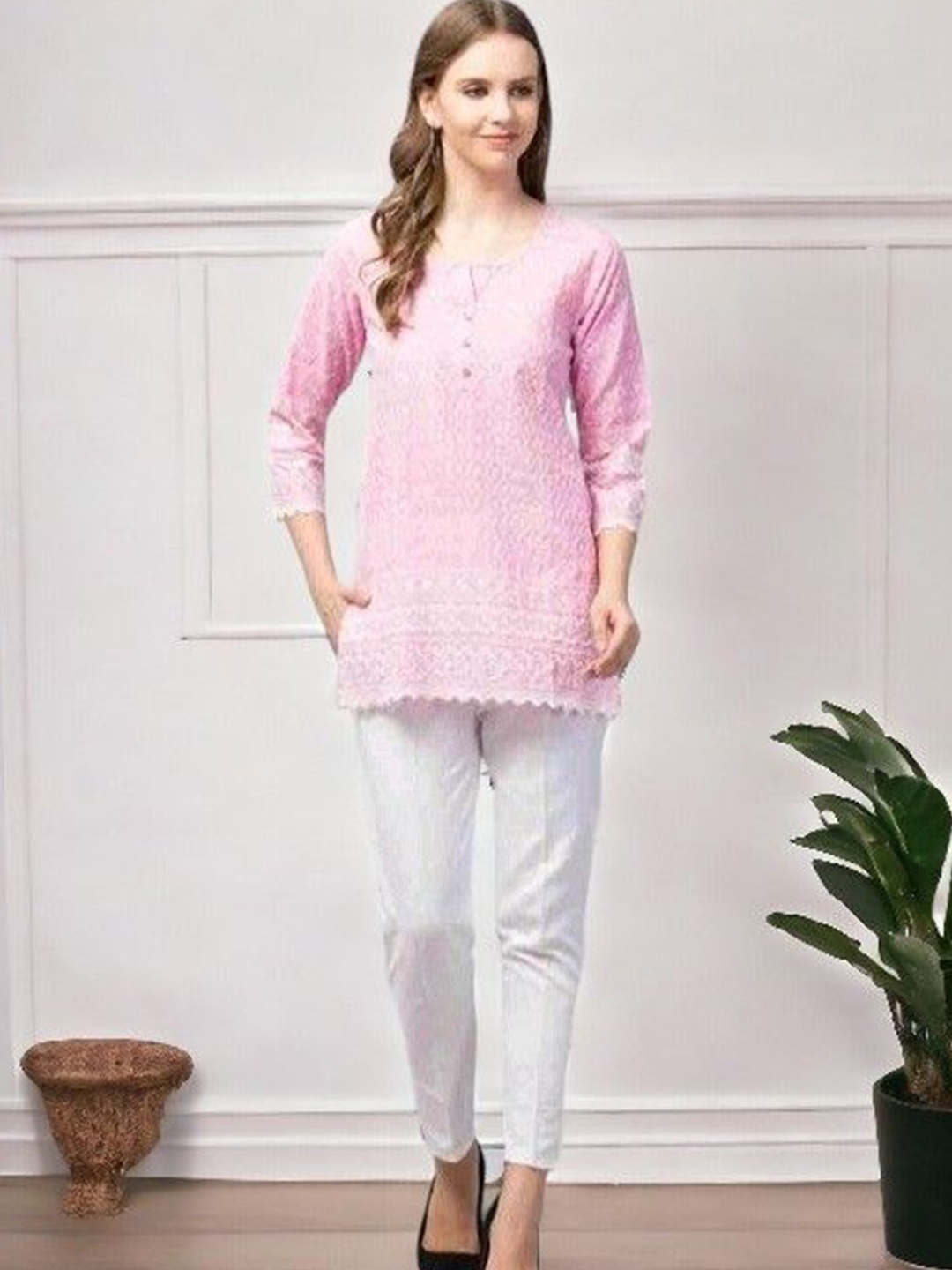

Vastrasky Global Floral Print Organic Cotton Crepe Top, Pink