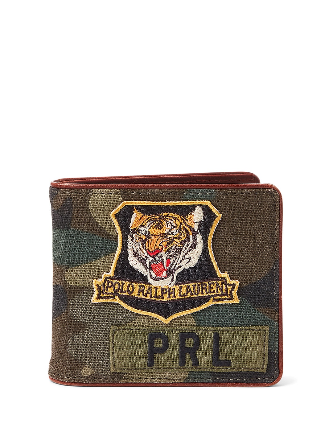 

Polo Ralph Lauren Men Printed Embroidered Detail Leather Two Fold Wallet, Olive