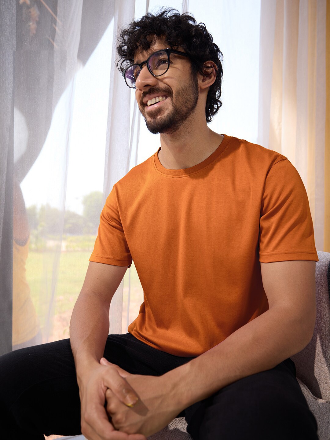 

The Souled Store Round Neck Supima Cotton T-shirt, Orange