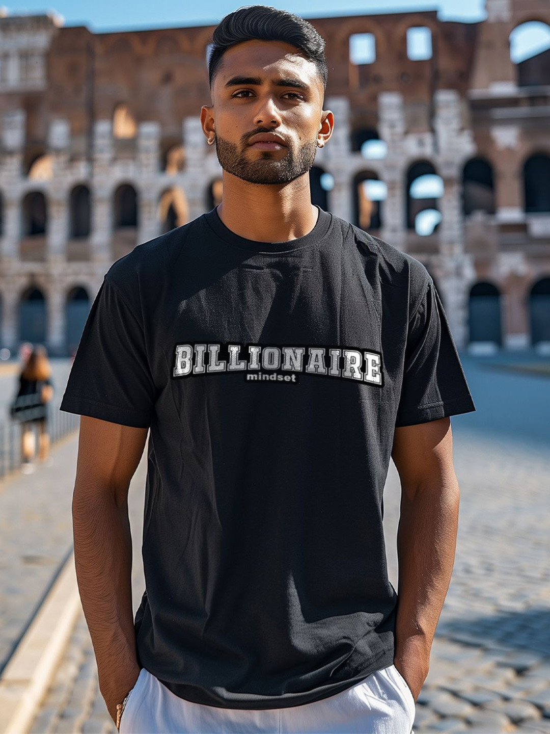 

MOD ECRU Typography Printed Cotton T-shirt, Black