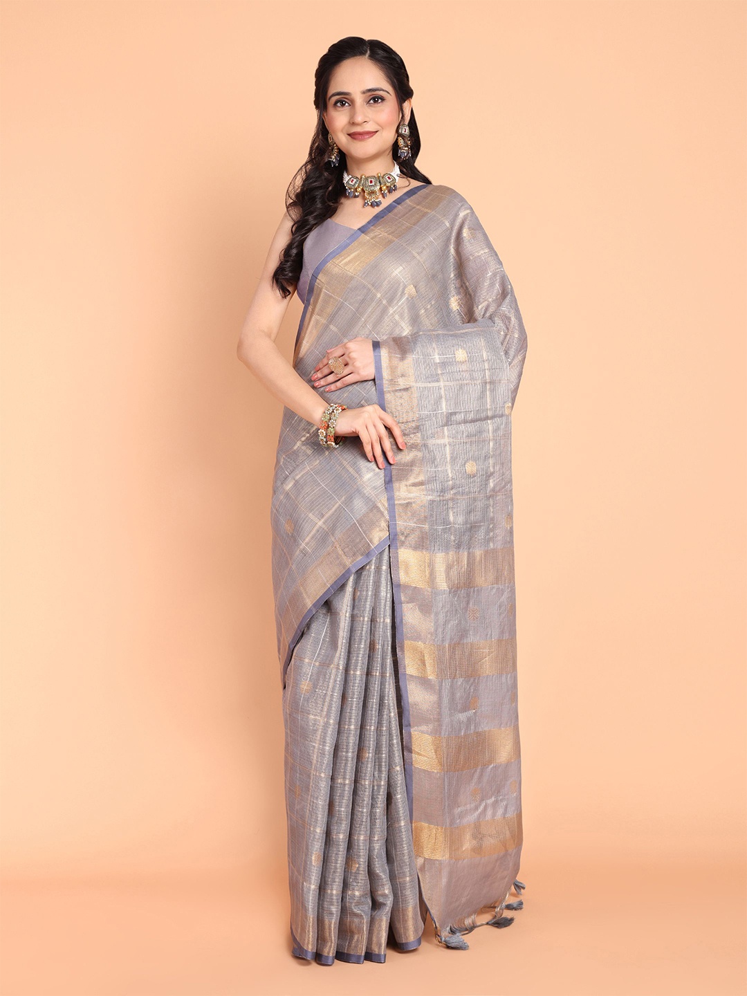 

MAGMINA Woven Design Zari Banarasi Saree, Grey