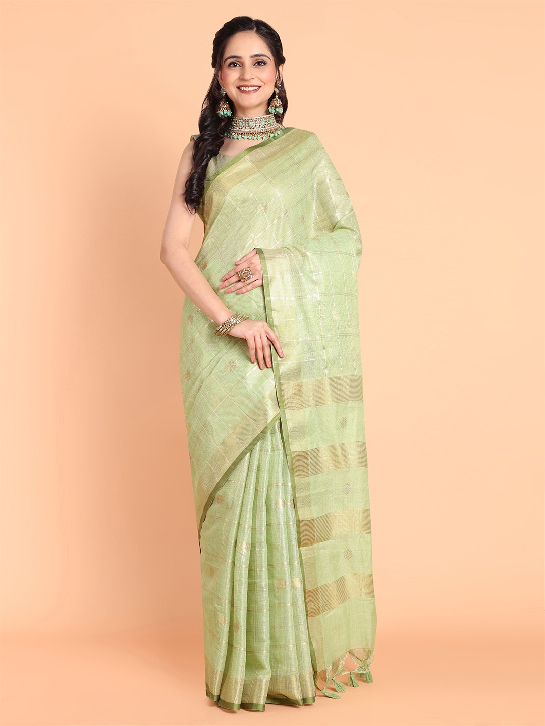 

MAGMINA Woven Design Zari Banarasi Saree, Sea green
