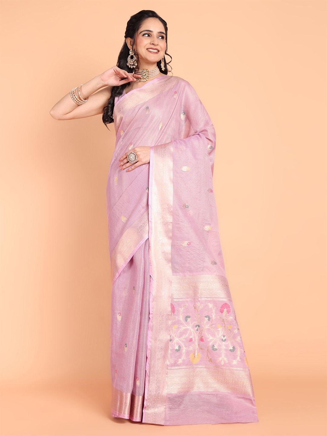 

MAGMINA Ethnic Motifs Zari Banarasi Saree, Purple