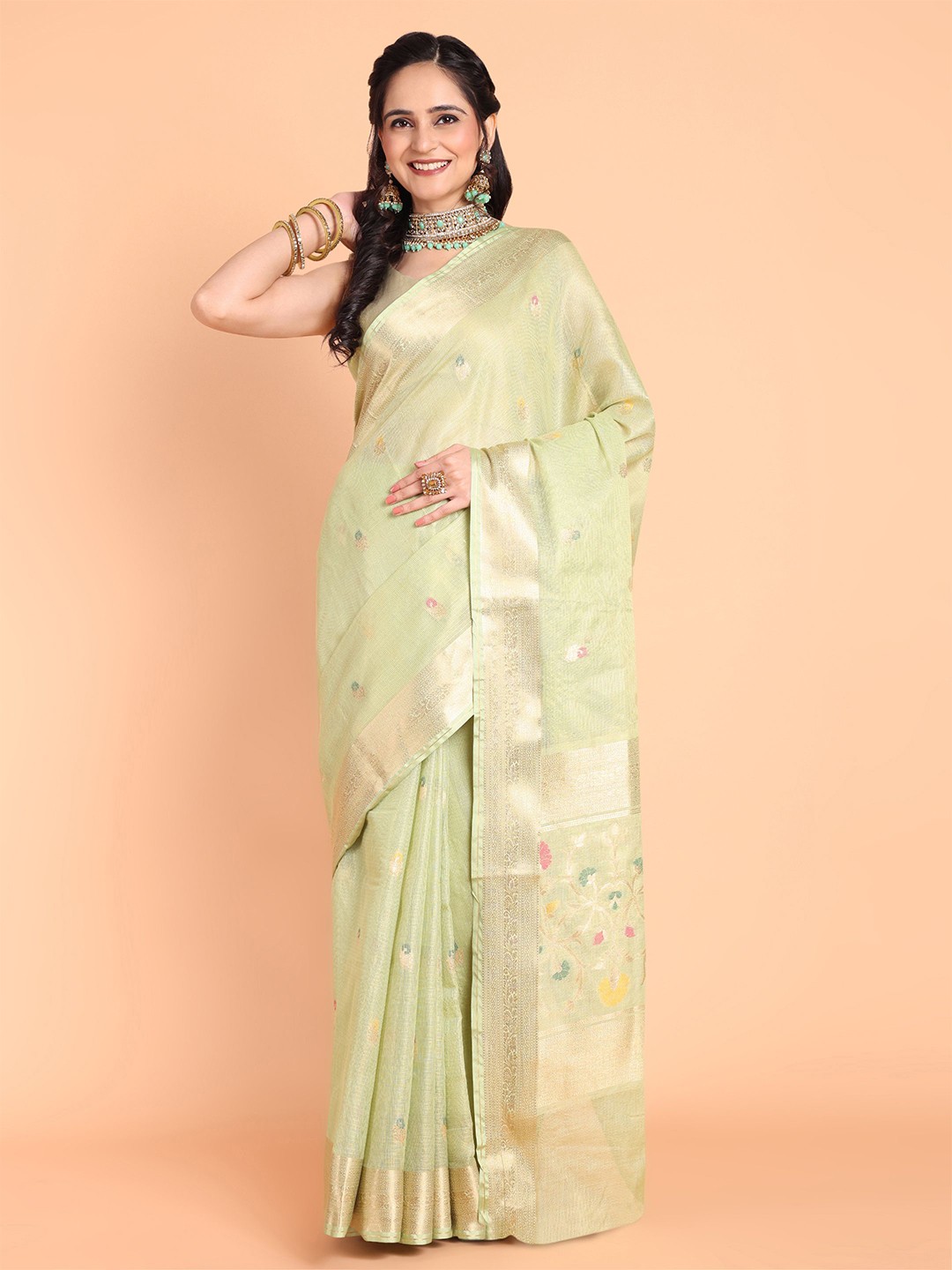 

MAGMINA Woven Design Zari Banarasi Saree, Sea green