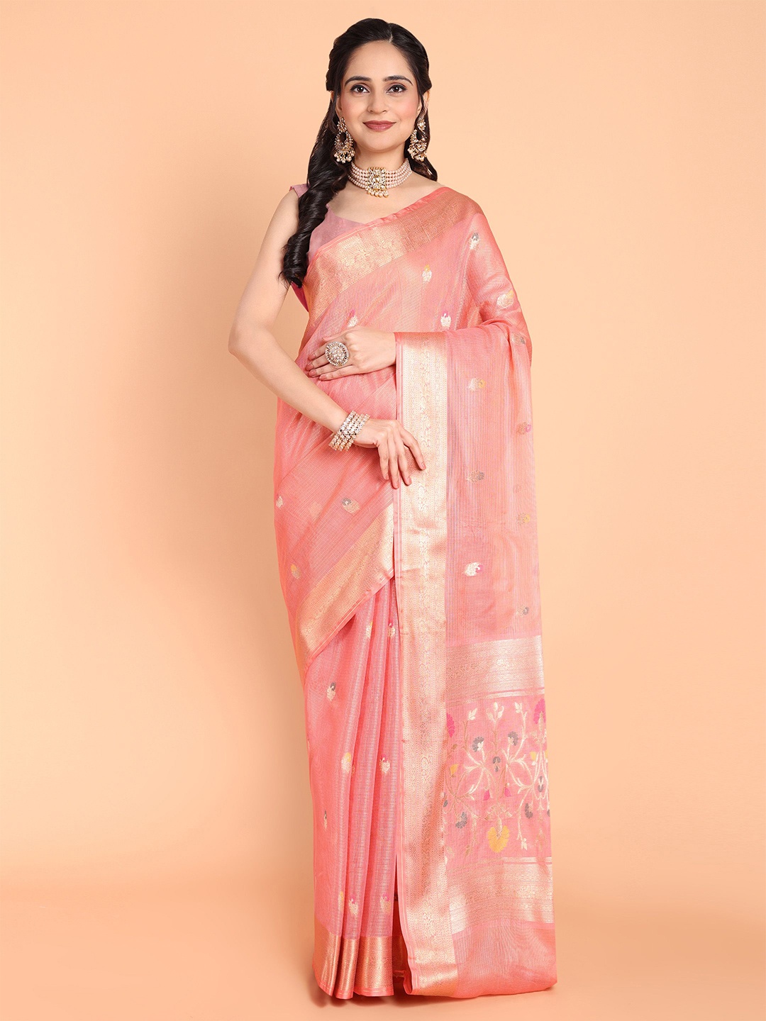 

MAGMINA Woven Design Zari Banarasi Saree, Pink