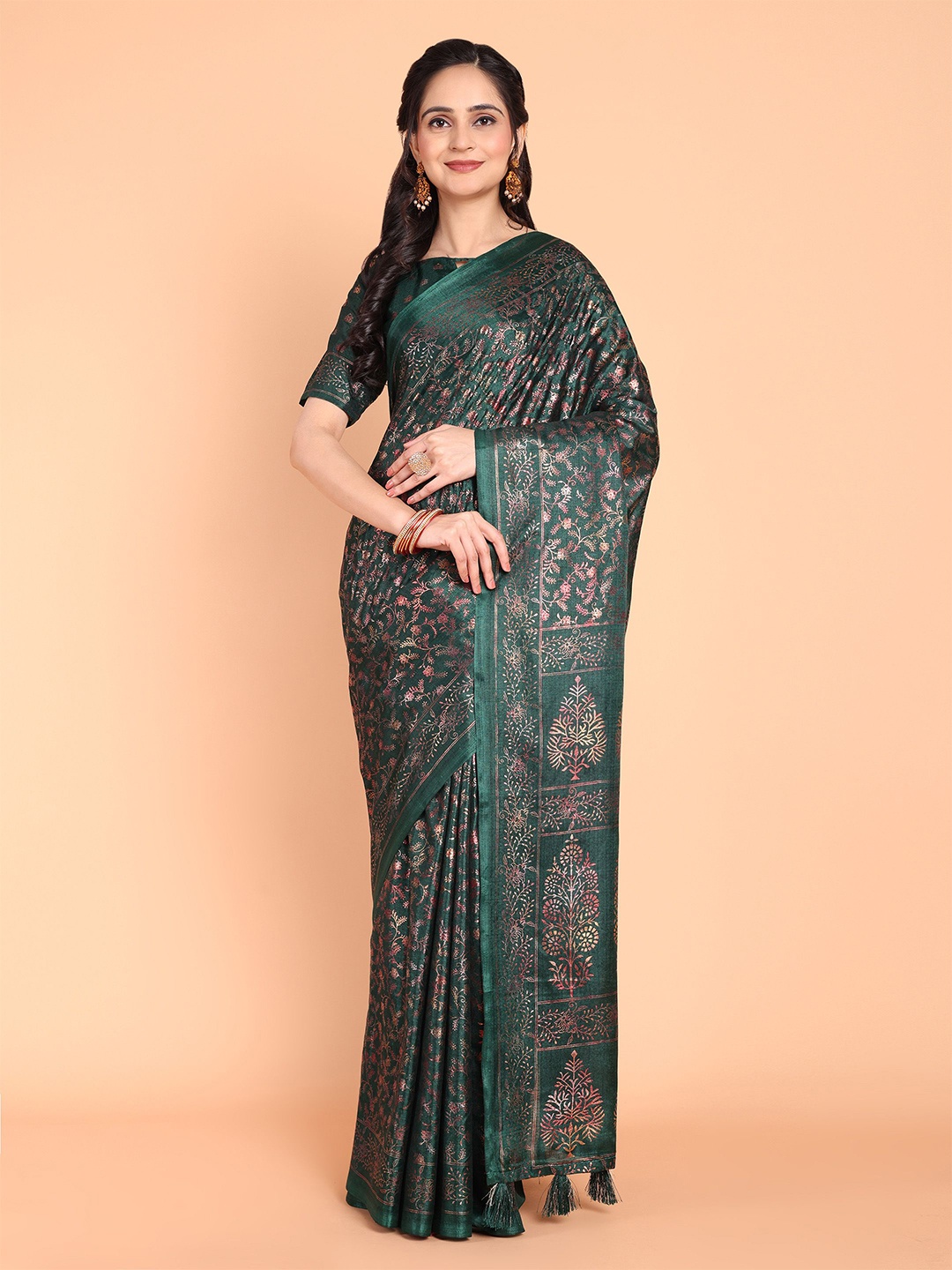 

MAGMINA Woven Design Banarasi Saree, Green