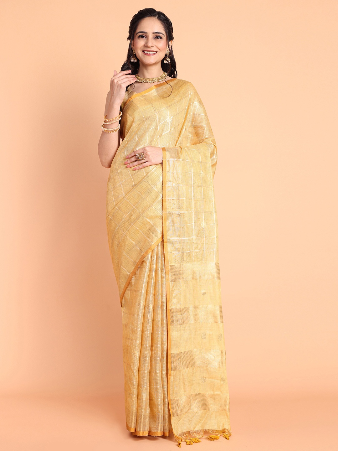 

MAGMINA Woven Design Zari Banarasi Saree, Yellow