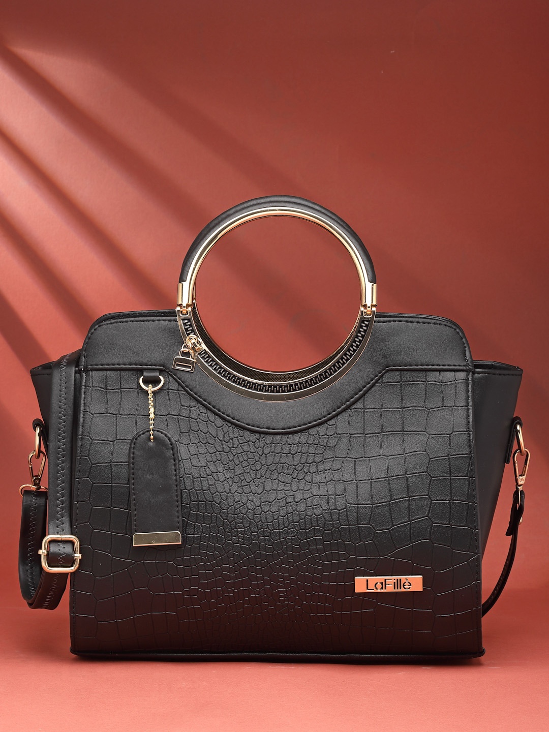 

LaFille Textured Structured Handheld Bag, Black