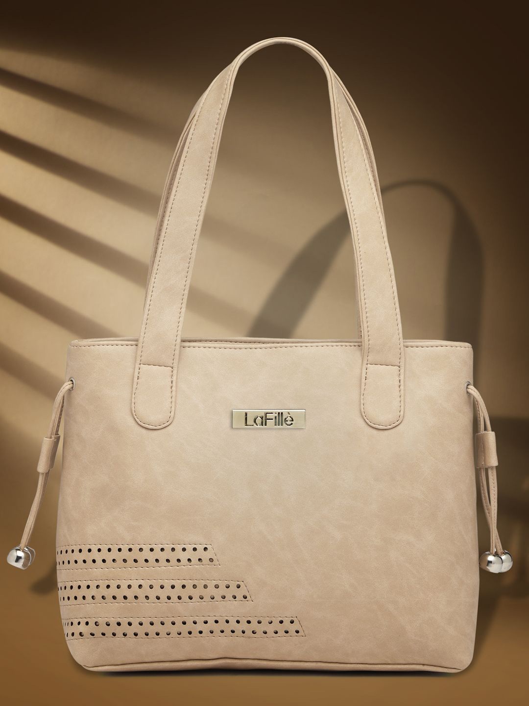 

LaFille Structured Handheld Bag with Cut Work, Cream