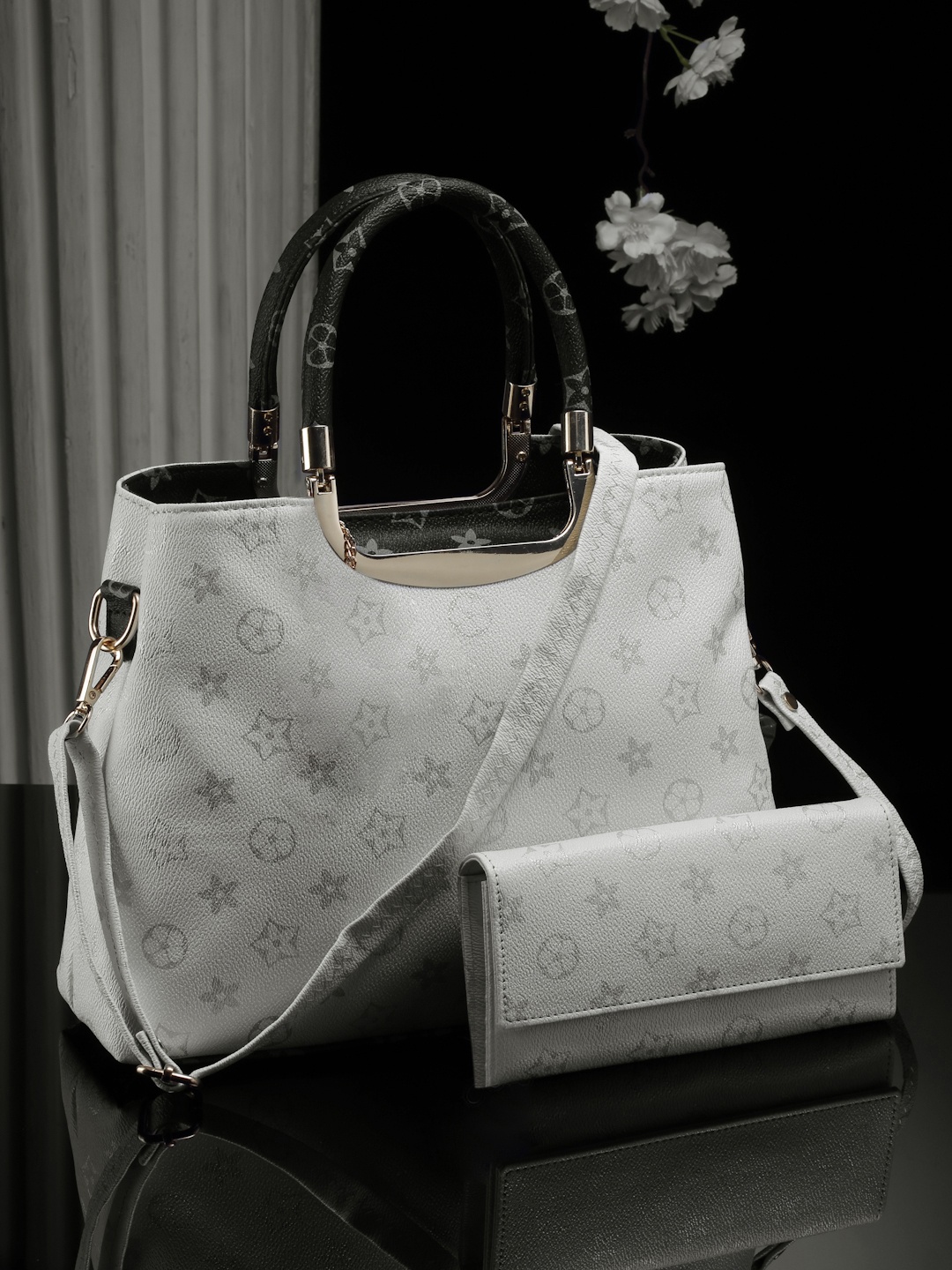 

LaFille Floral Printed PU Structured Handheld Bag, White