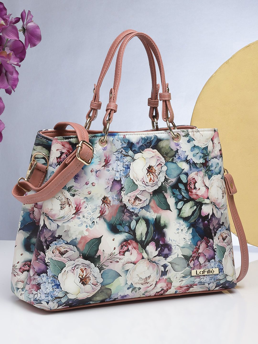 

LaFille Floral Printed PU Structured Handheld Bag, Purple