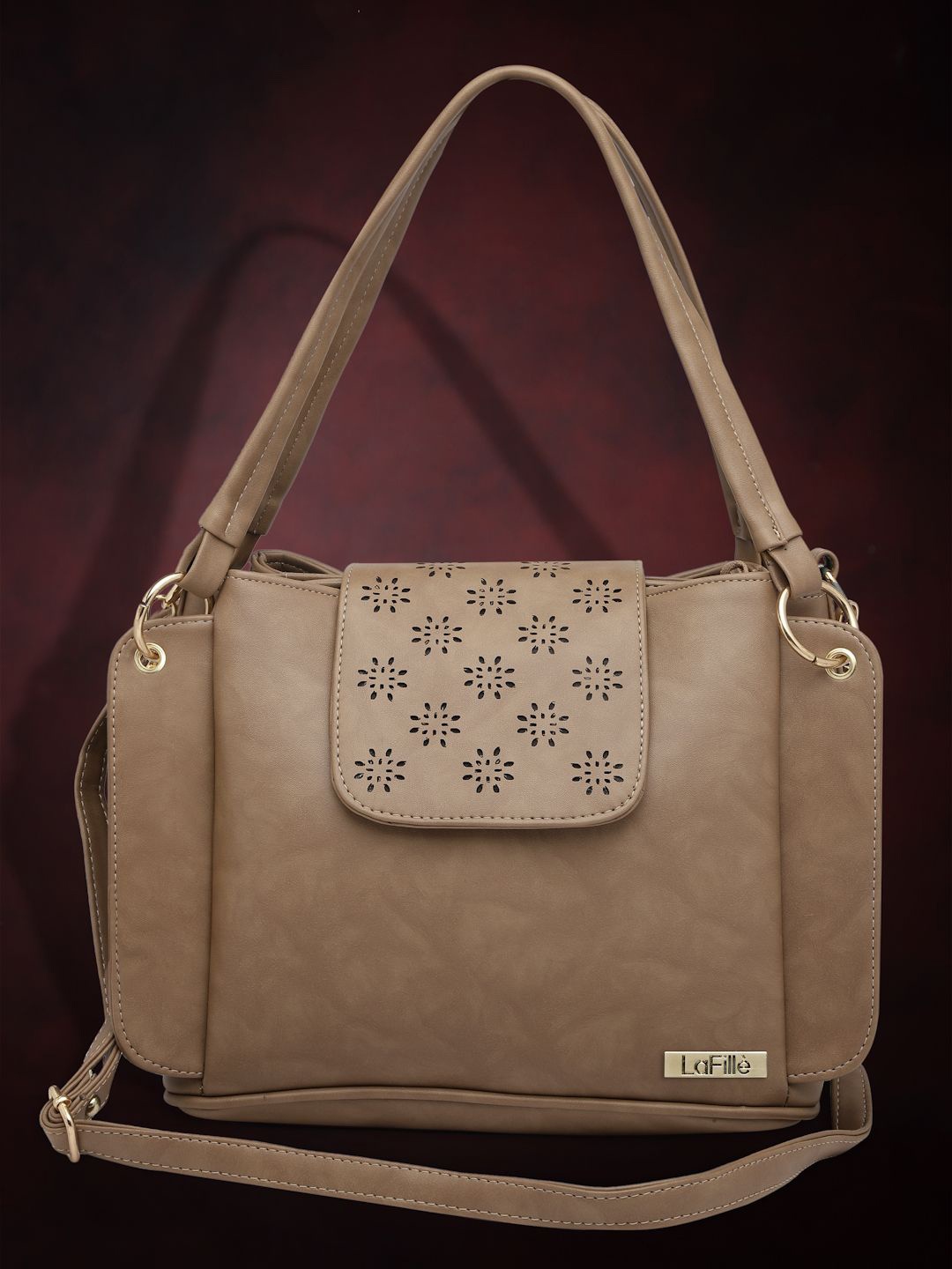 LaFille Floral PU Structured Handheld Bag, Beige
