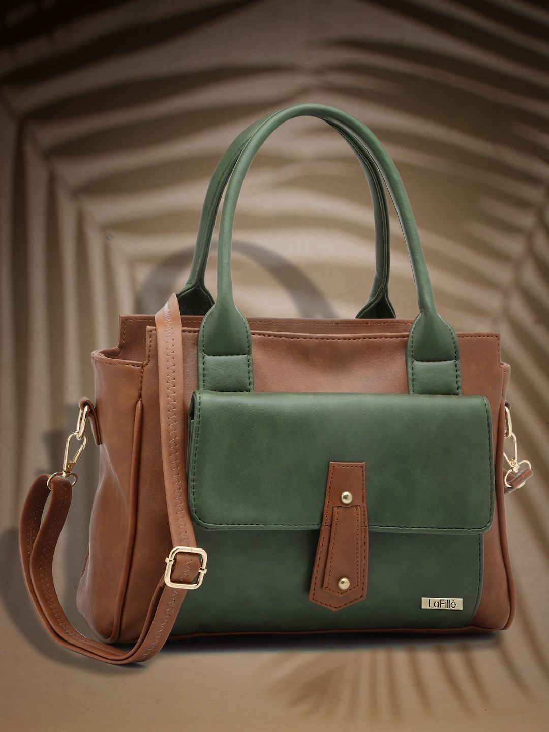 

LaFille Colourblocked Structured Handheld Bag, Tan