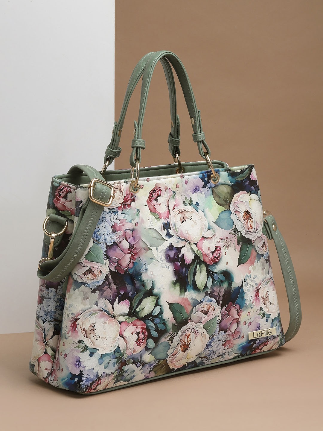 

LaFille Floral Printed Oversized Structured Tote Bag, Sea green